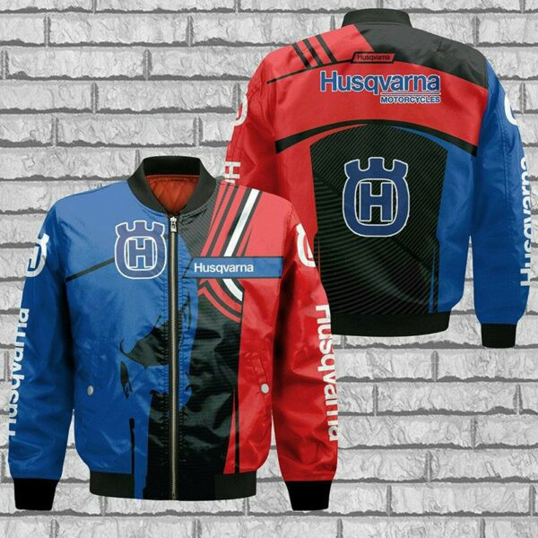 Husqvarna Motorcycles Blue Skull Bomber Jacket | Streetwear Jacket for Men & Women | Fan Gift
