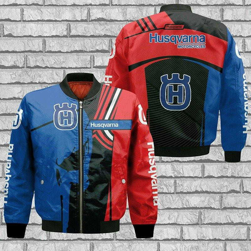 Husqvarna Motorcycles Blue Skull Bomber Jacket | Streetwear Jacket for Men & Women | Fan Gift