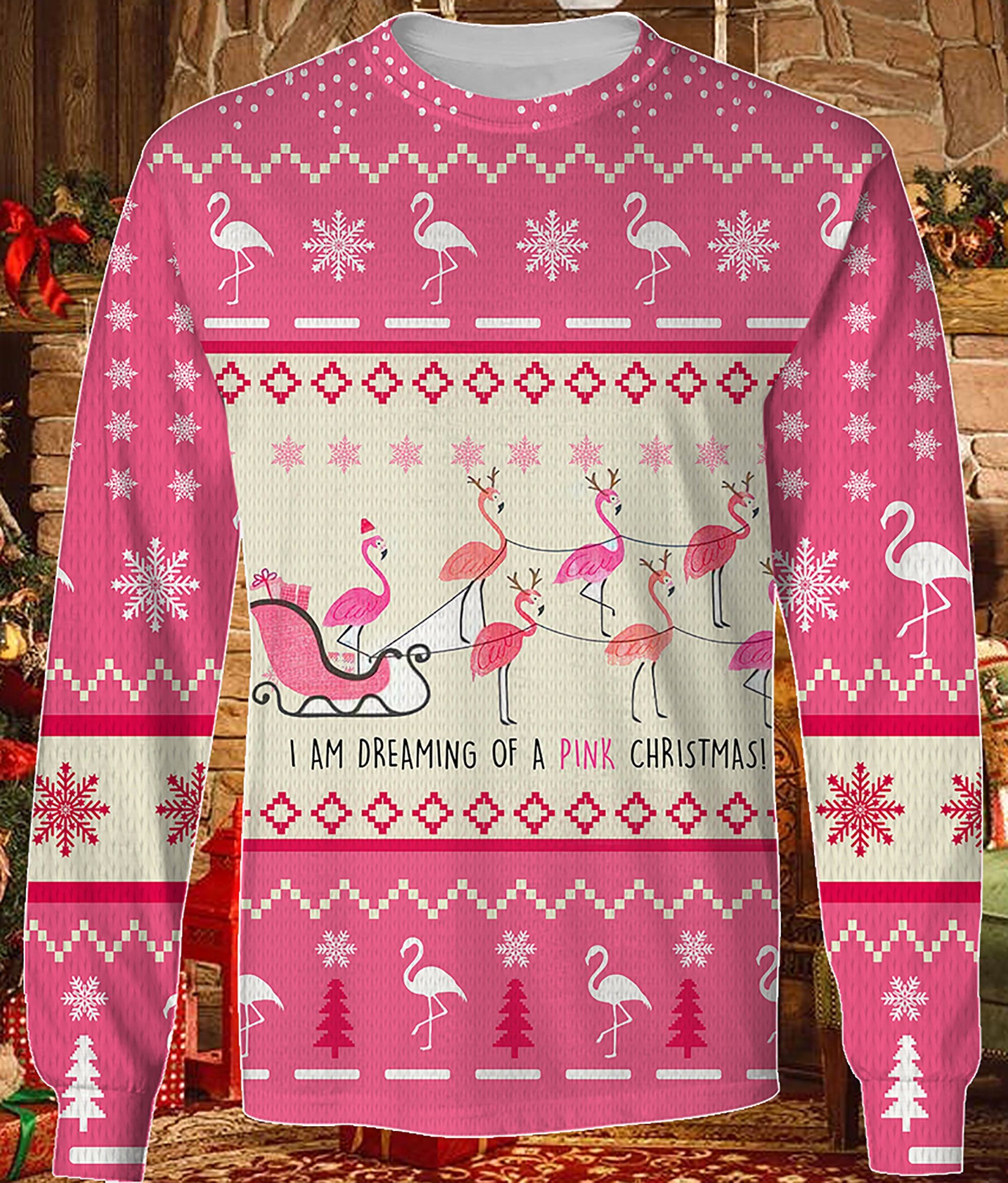 I Am Dreaming Of A Pink Christmas Flamingo Ugly Christmas Sweater