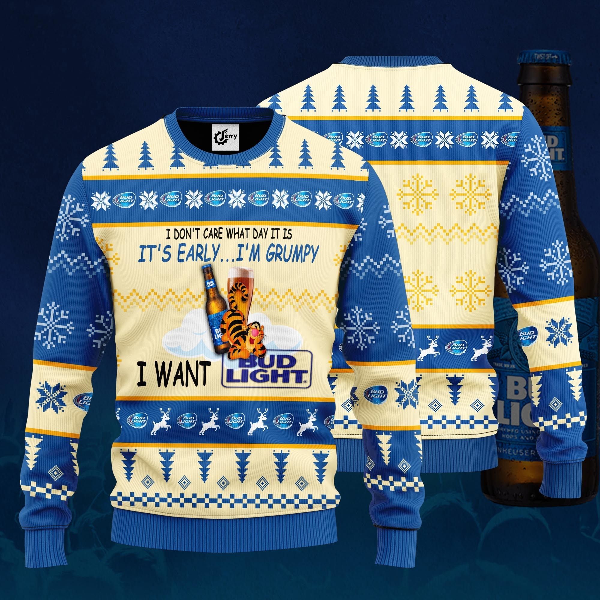 I Don'T Care What Day It Is It'S Early I'M Grumpy I Want Bud Light Ugly Christmas Sweater