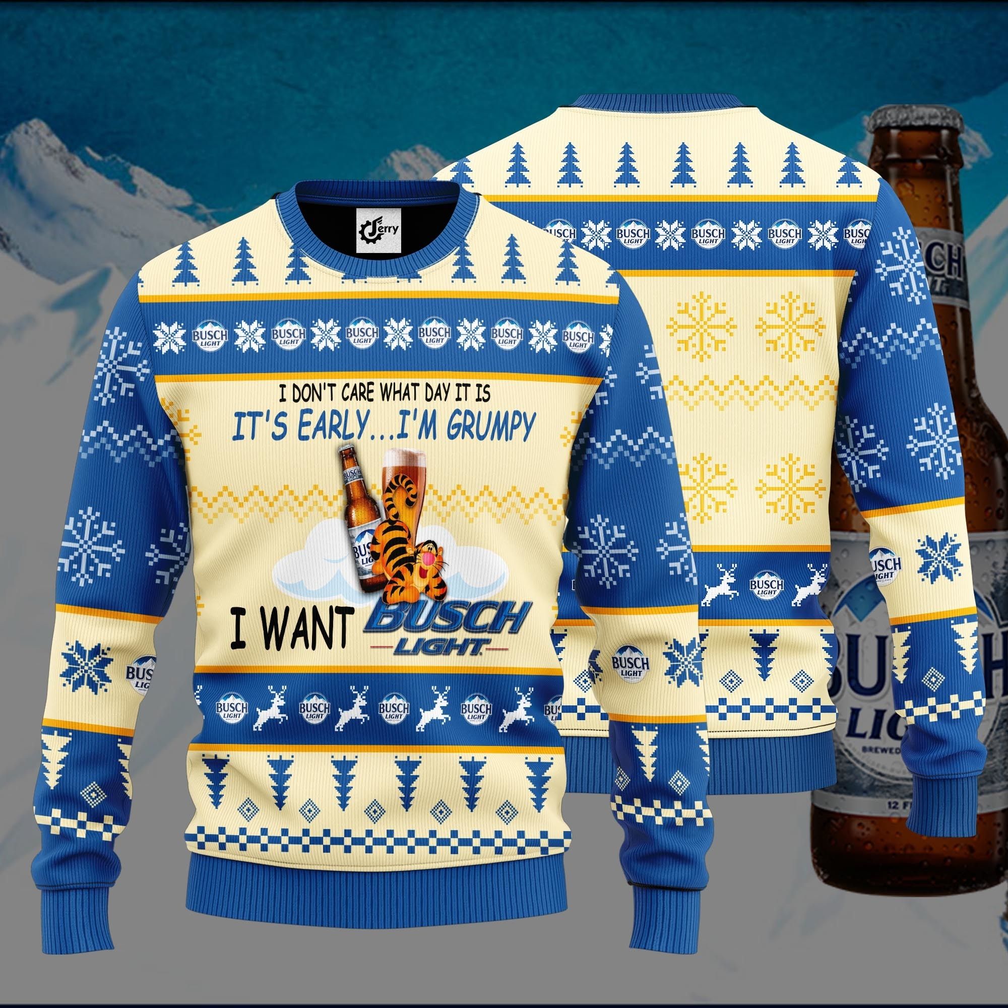 I Don'T Care What Day It Is It'S Early I'M Grumpy I Want Busch Light Ugly Christmas Sweater