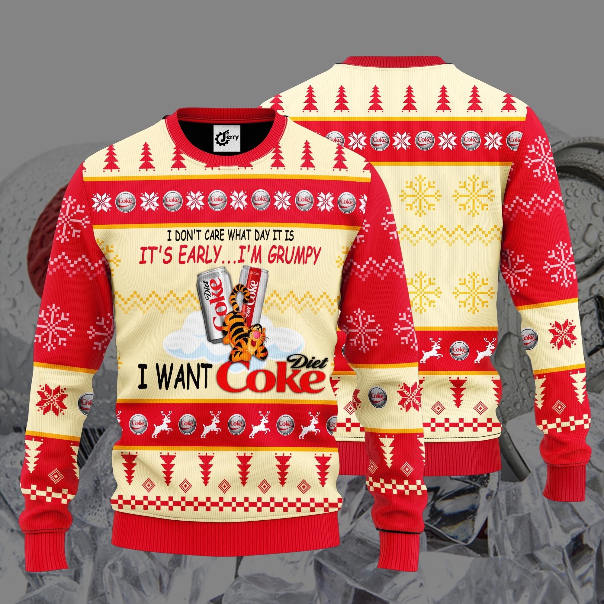 I Don'T Care What Day It Is It'S Early I'M Grumpy I Want Diet Coke Ugly Christmas Sweater