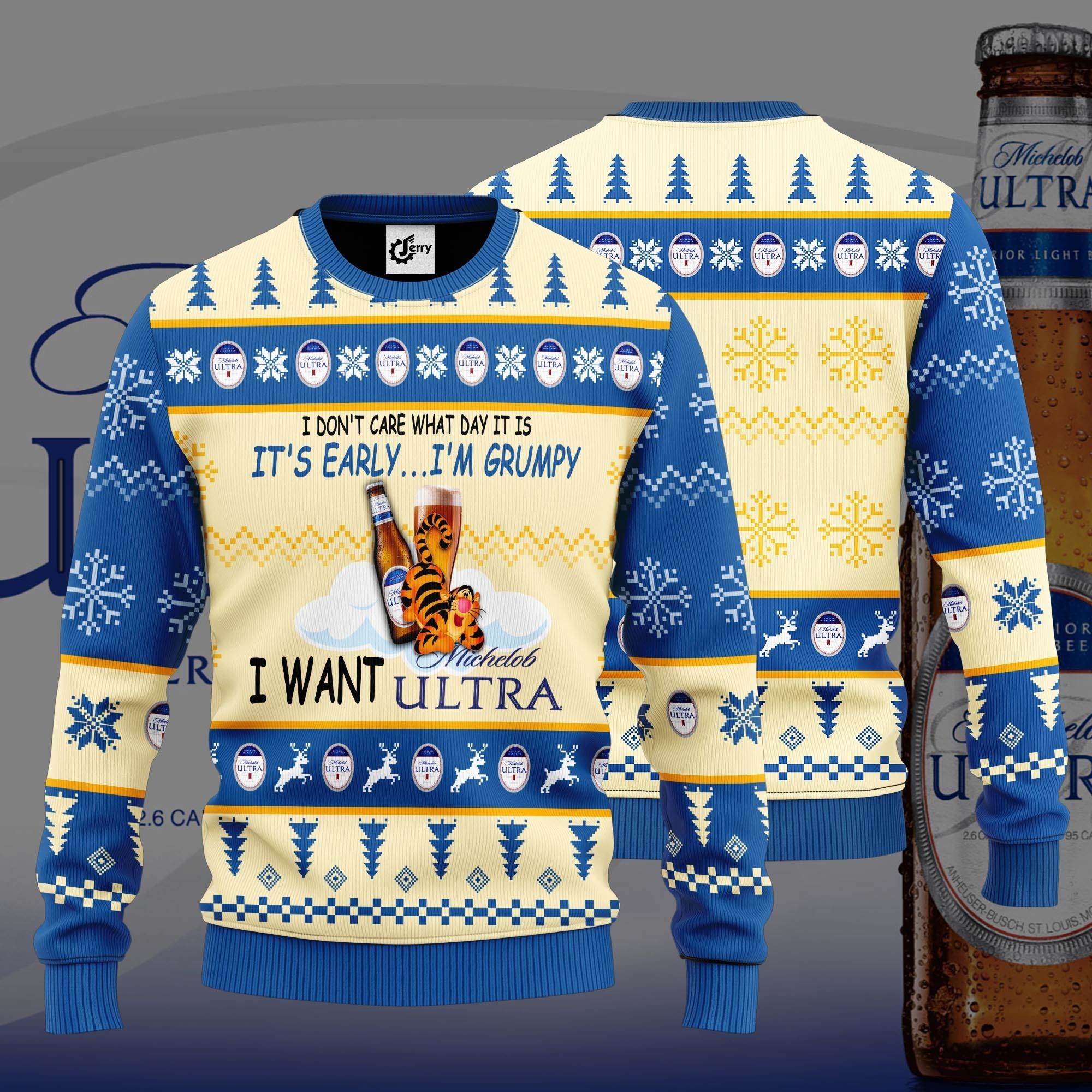 I Don'T Care What Day It Is It'S Early I'M Grumpy I Want Michelob Ultra Ugly Christmas Sweater