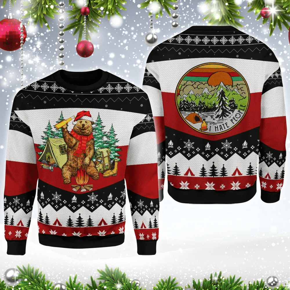 I Hate People Bear Beer Ugly Christmas Sweater, Perfect Holiday Gift