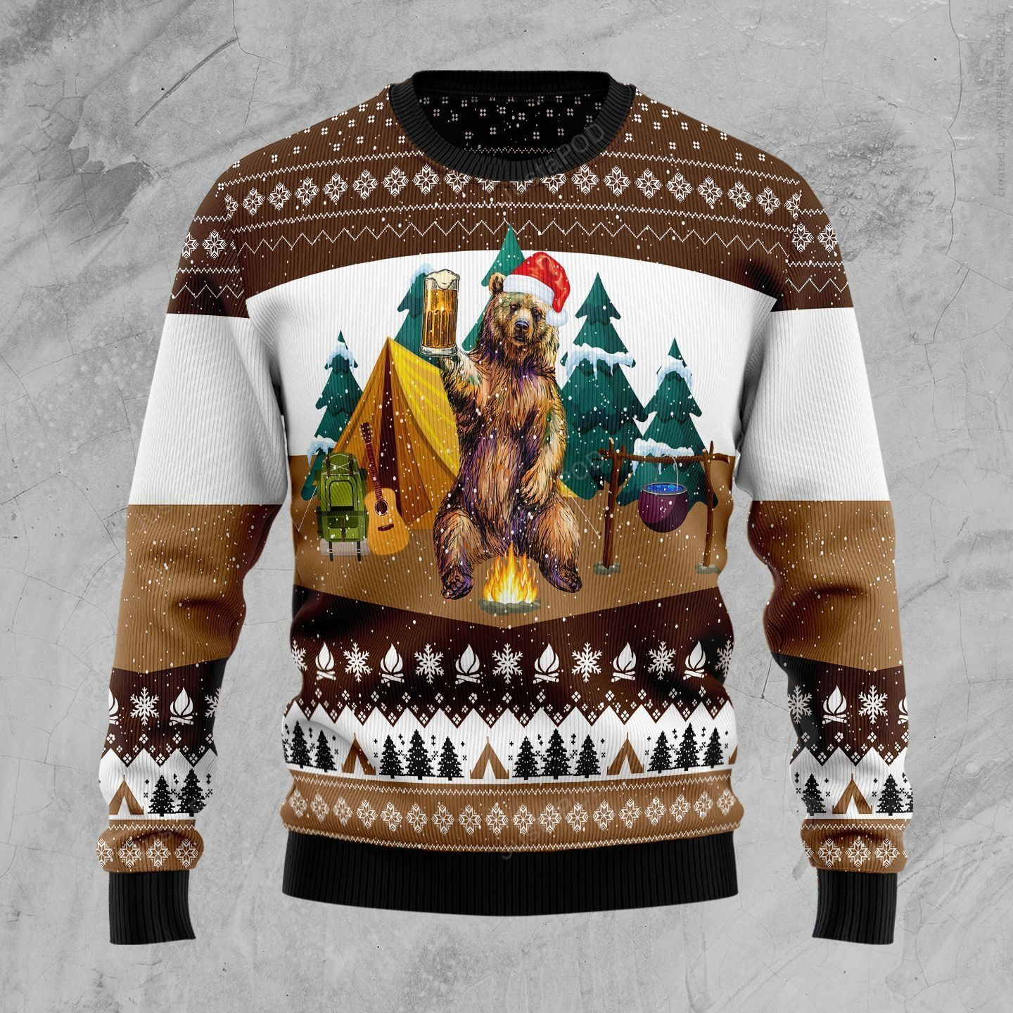 I Hate People Bear Camping Fire Ugly Christmas Sweater, Perfect Holiday Gift