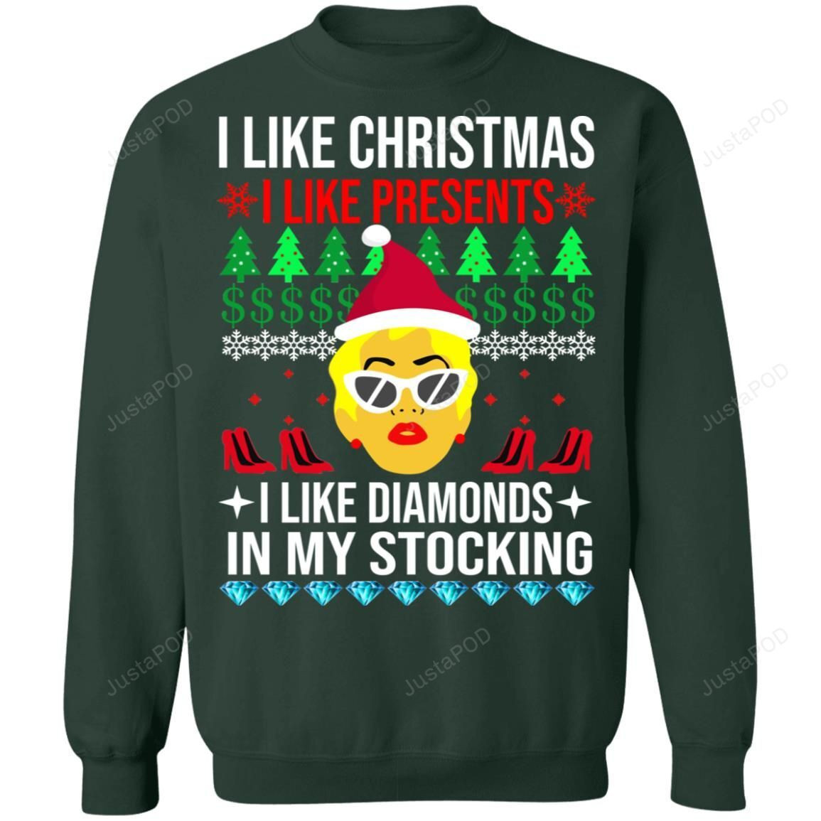 I Like Christmas I Like Presents I Like Diamonds In My Stocking Cardi B For Fan Ugly Christmas Sweater, Perfect Holiday Gift