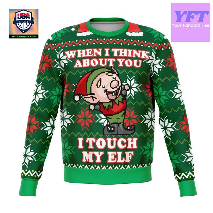 I Touch My Elf Offensive Meme Design 3d Ugly Christmas Sweater