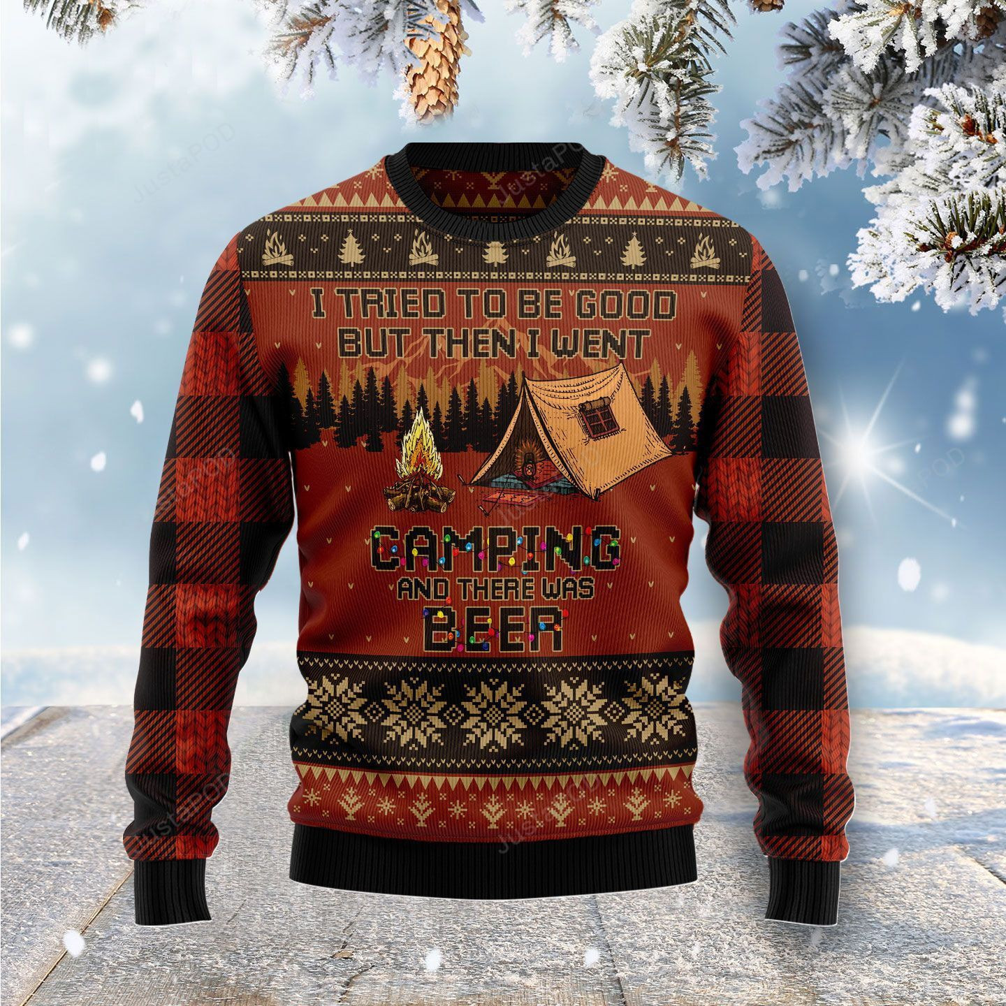 I Tried To Be Good But Then I Went Camping Christmas Ugly Christmas Sweater, Perfect Holiday Gift