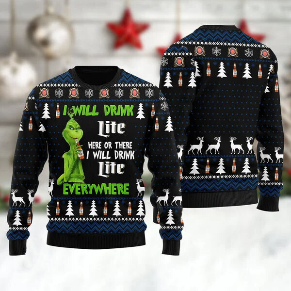 I Will Drink Miller Lite Everywhere Ugly Christmas Sweater