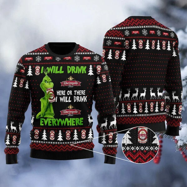 I Will Drink Rheingold Beer Everywhere Ugly Christmas Sweater
