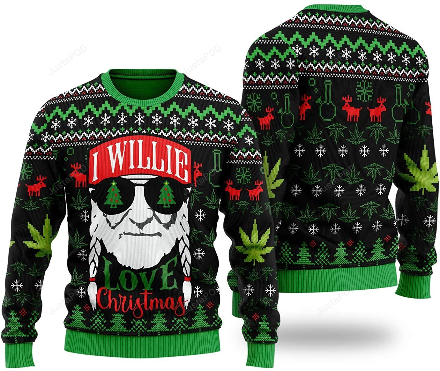 I Willie Love Christmas Willie-Nelson Bond-Weed Funny Ugly Christmas Sweater Perfect Holiday Gift