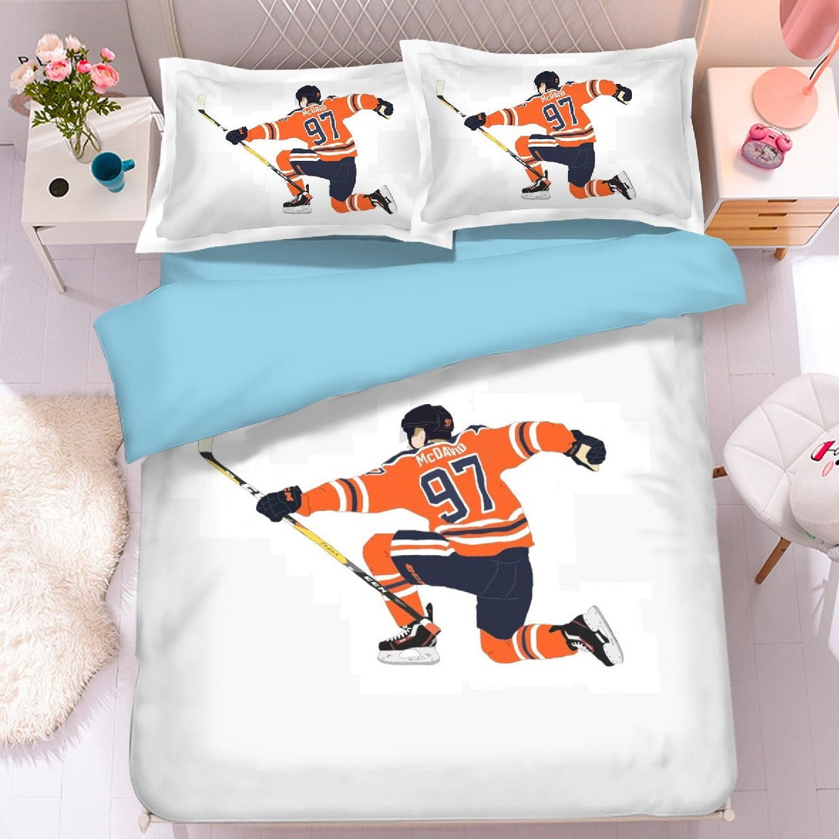 Ice Hockey Edmonton Oilers Duvet Cover Quilt Cover Pillowcase Bedding Set Bed Linen Home Bedroom Decor