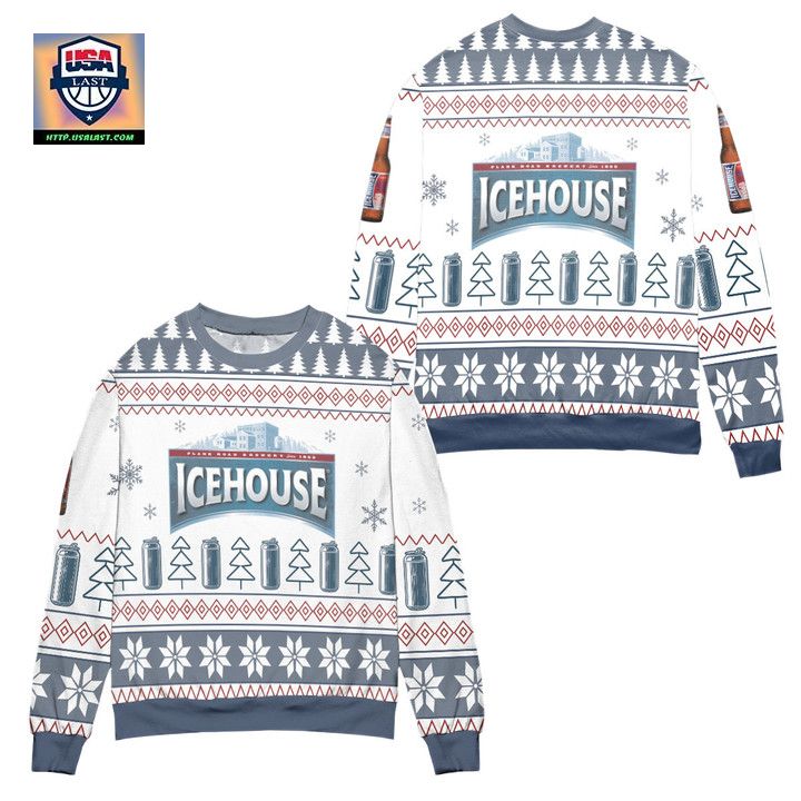 Ice House Logo Christmas Pattern Ugly Christmas Sweater White Blue