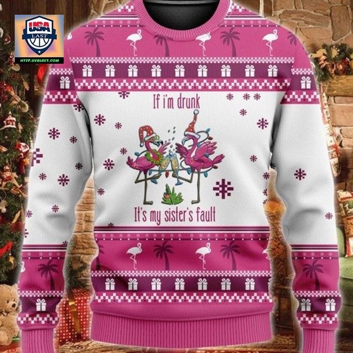If Im Drunk Its My Sister Fault Flamingo Chritsmas Sweater Hoodie