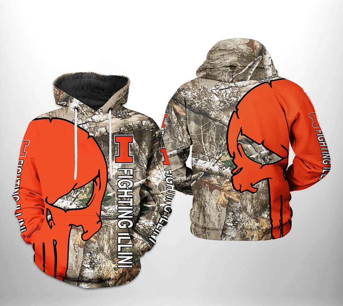 Illinois Fighting Illini NCAA Camo Veteran Hunting 3D All Over Print Hoodie & Zip Hoodie