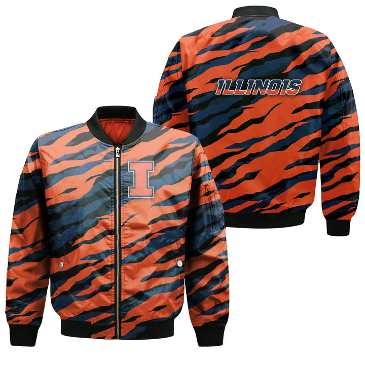 Illinois Fighting Illini Orange Blue Bomber Jacket | NCAA College Team Jacket for Men & Women | Sports Fan Gift - Image 3