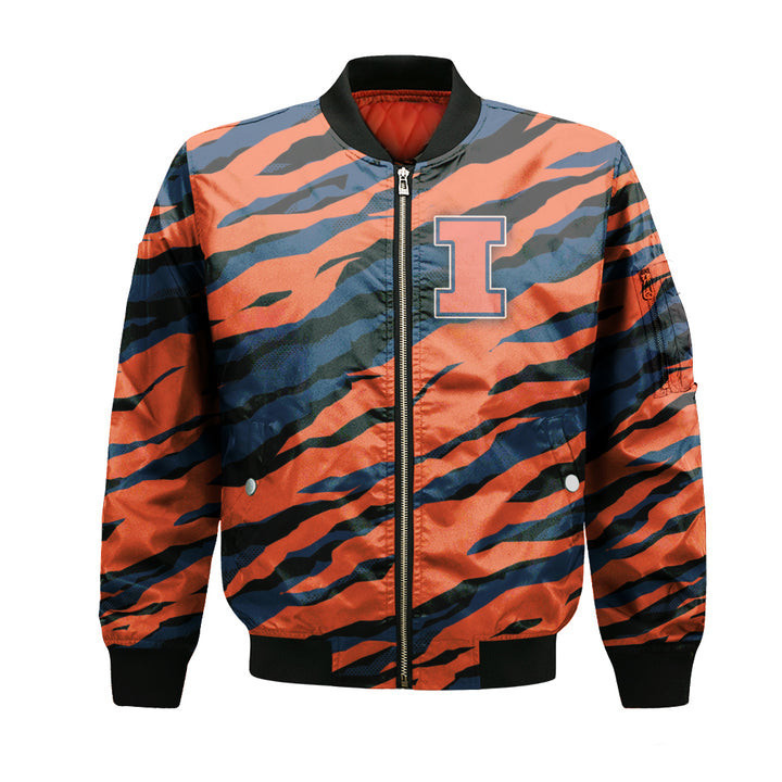 Illinois Fighting Illini Orange Blue Bomber Jacket | NCAA College Team Jacket for Men & Women | Sports Fan Gift