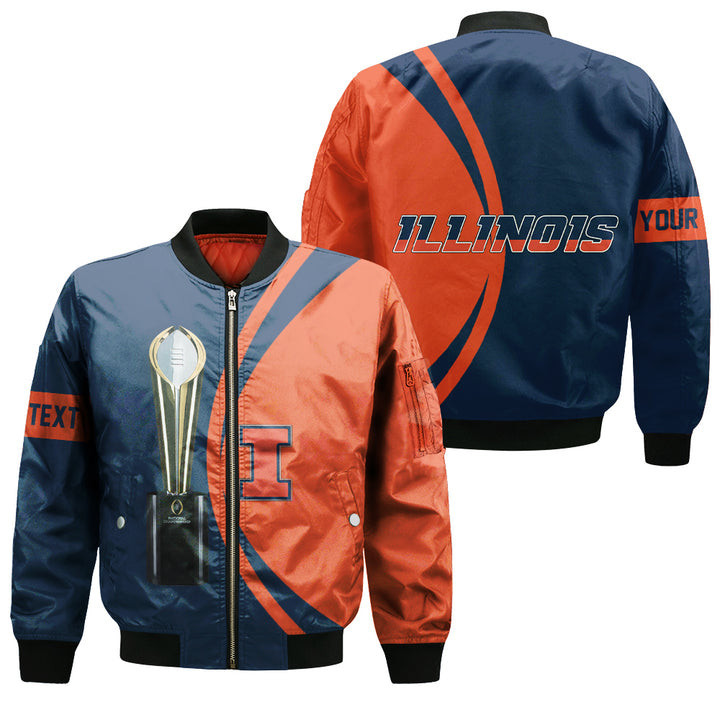 Illinois Fighting Illini Personalized Text Champions Bomber Jacket | NCAA College Team Jacket for Men & Women | Sports Fan Gift - Image 3