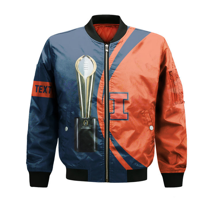 Illinois Fighting Illini Personalized Text Champions Bomber Jacket | NCAA College Team Jacket for Men & Women | Sports Fan Gift