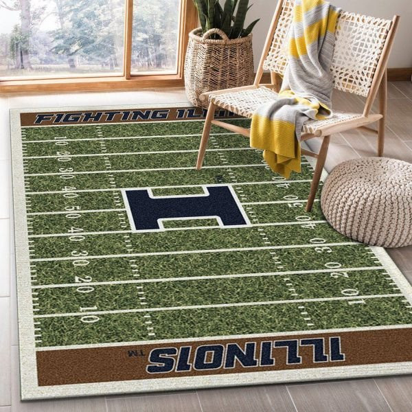 Illinois Fighting Illini Team Home Field 3D Rectangle Area Rug – Full Print Carpet For Living Room & Bedroom Home Decor