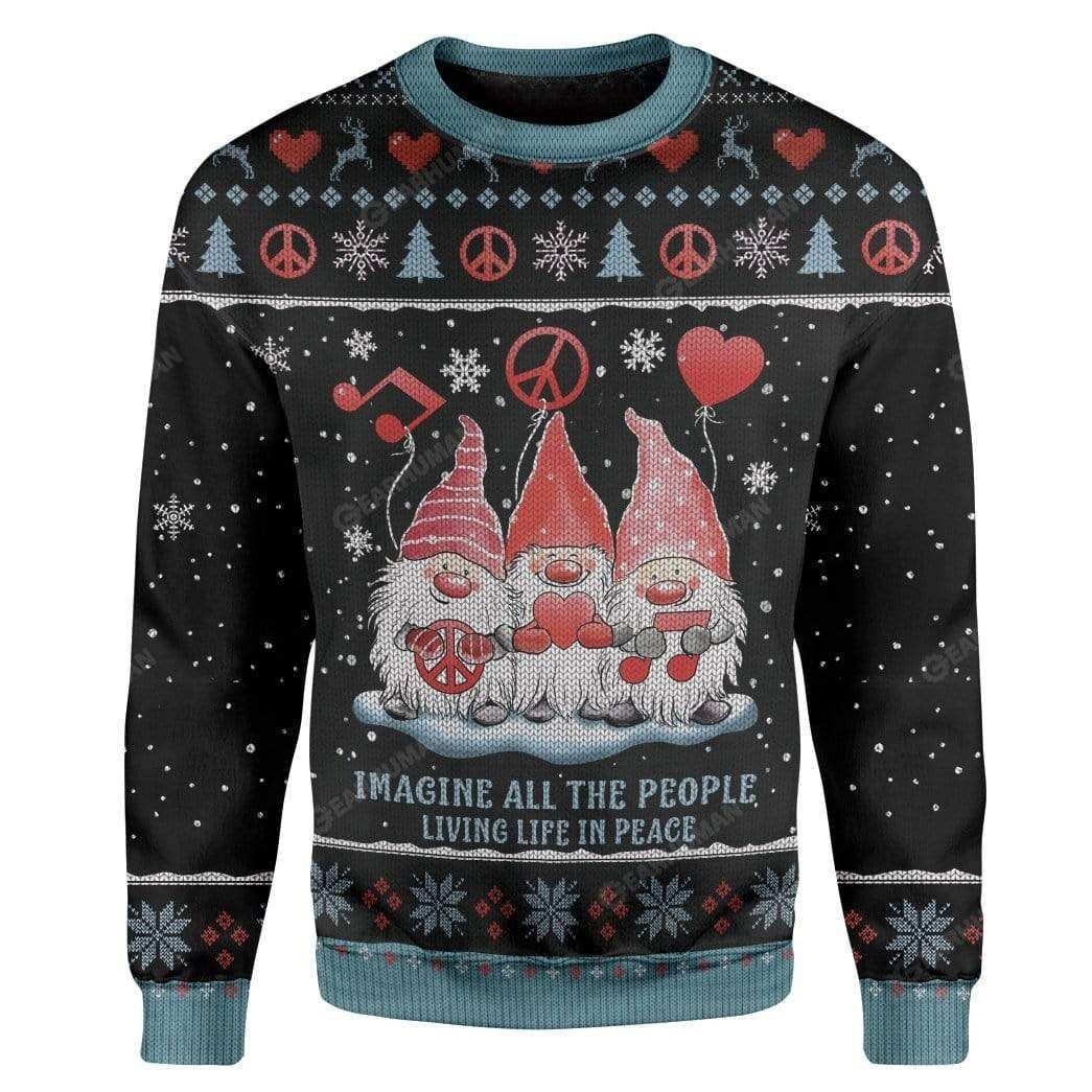 Imagine All The People Living Life In Peace For Unisex Ugly Christmas Sweater,