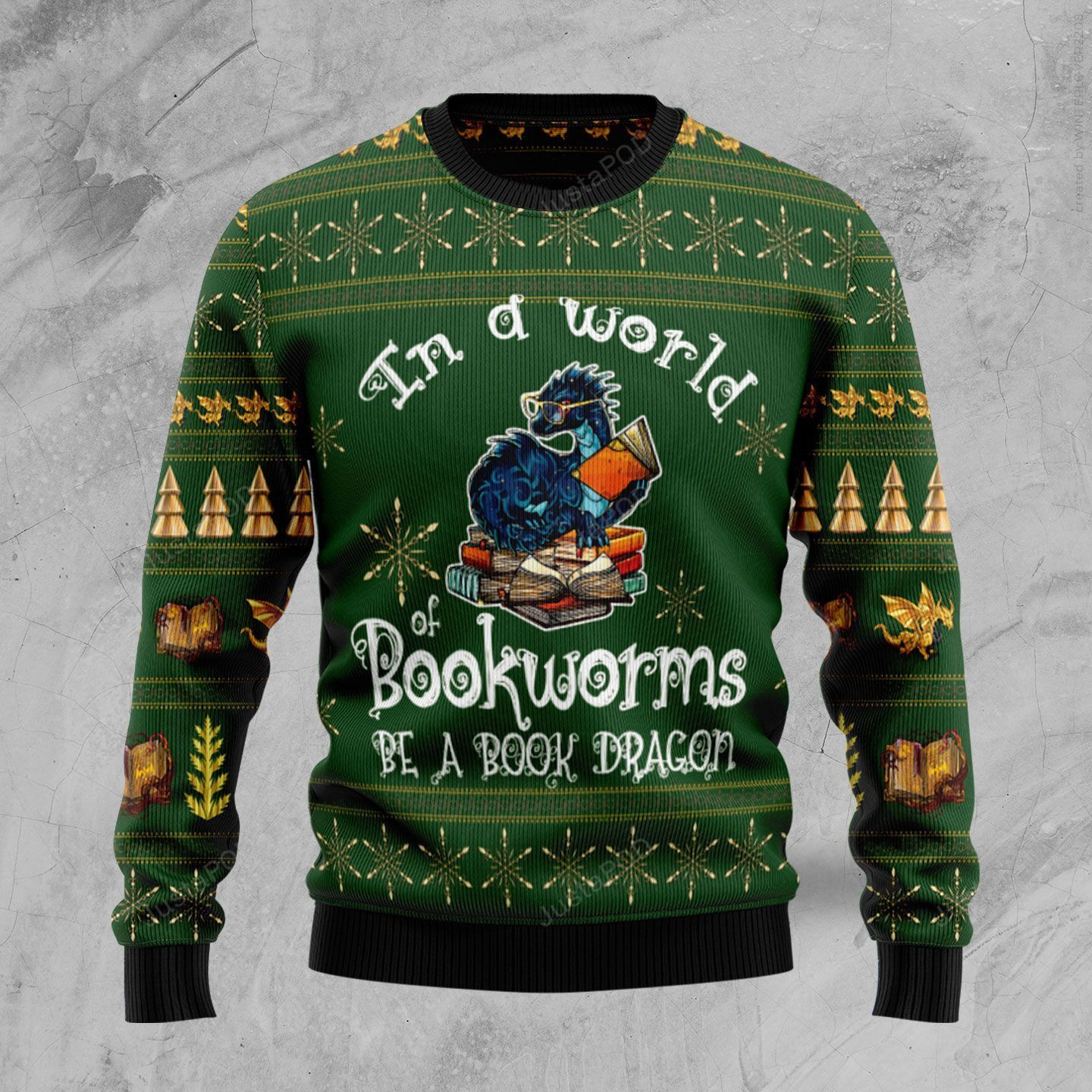 In A World Of Bookworms Be A Book Dragon Ugly Christmas Sweater, Perfect Holiday Gift