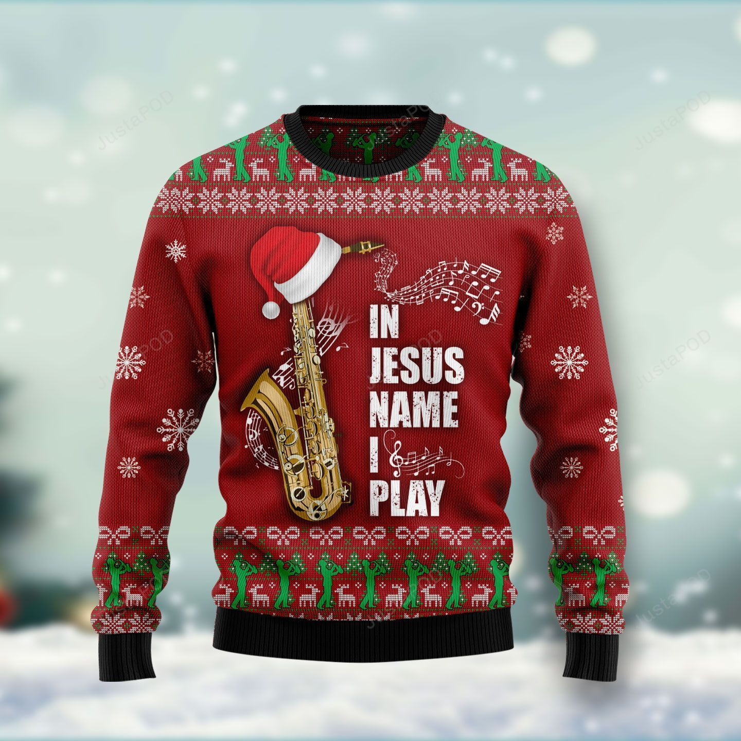 In Jesus Name I Play Saxophone Ugly Christmas Sweater, Perfect Holiday Gift