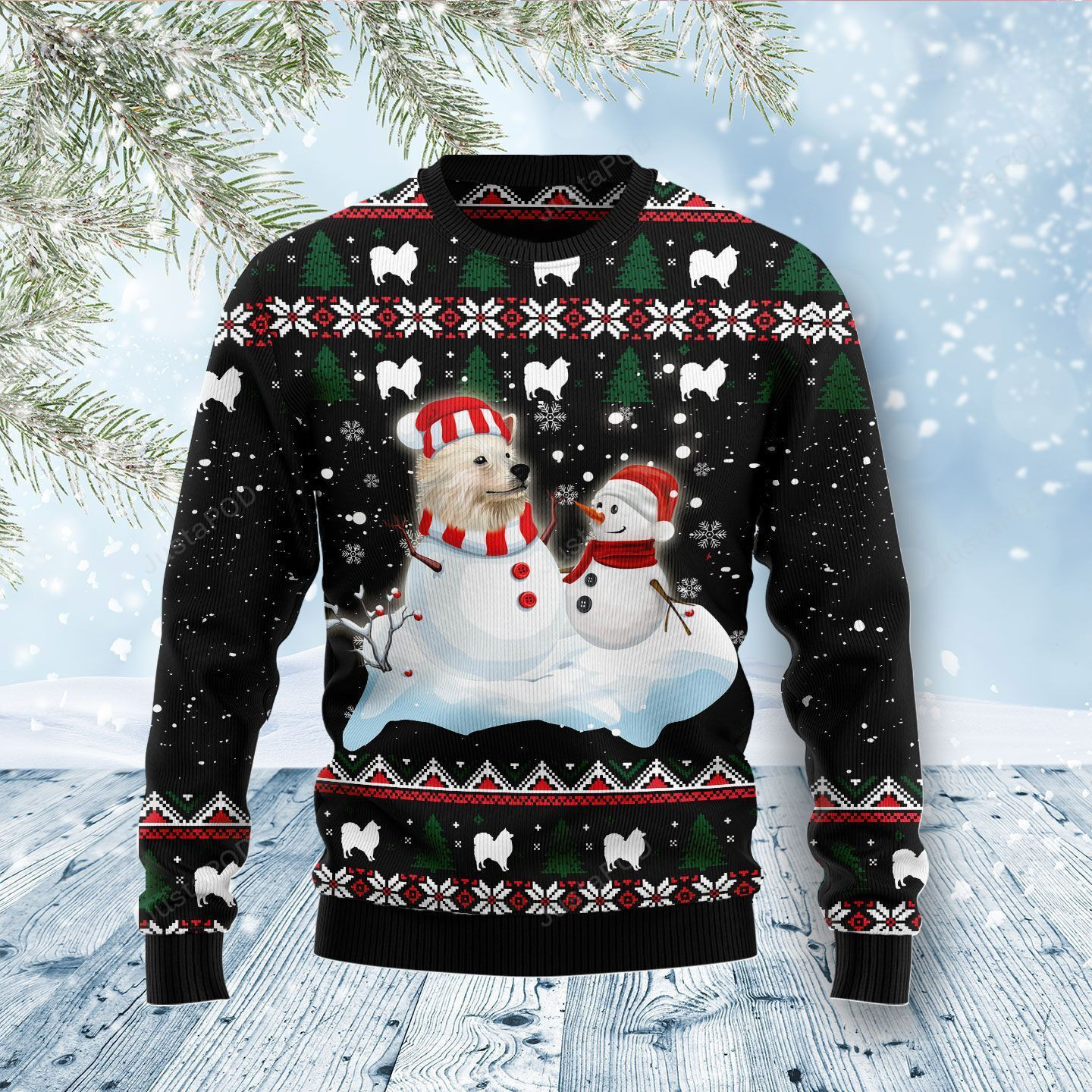 Indian Spitz And Snowman Ugly Christmas Sweater, Perfect Holiday Gift