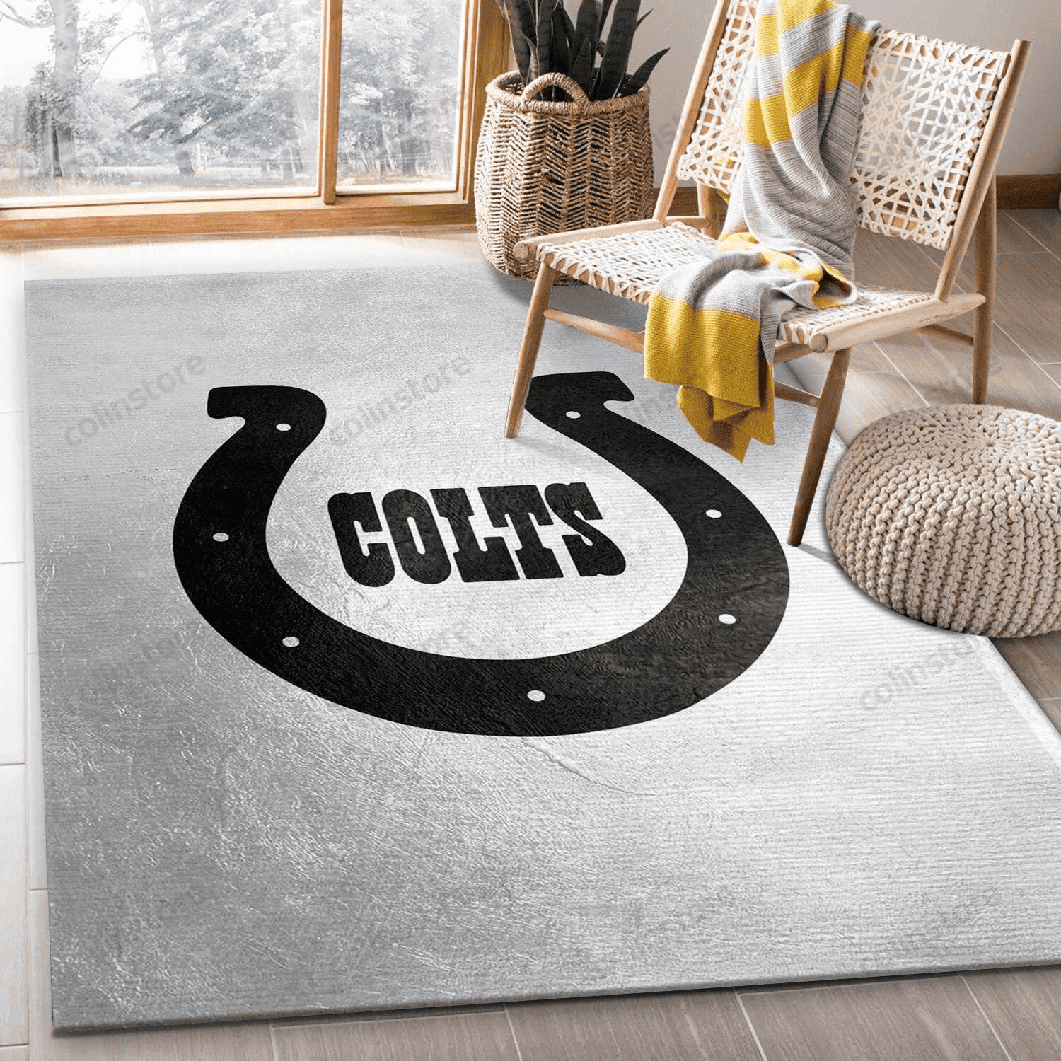 Indiana Colts Silver Rectangle Area Rug – Full Print Carpet For Living Room & Bedroom Home Decor
