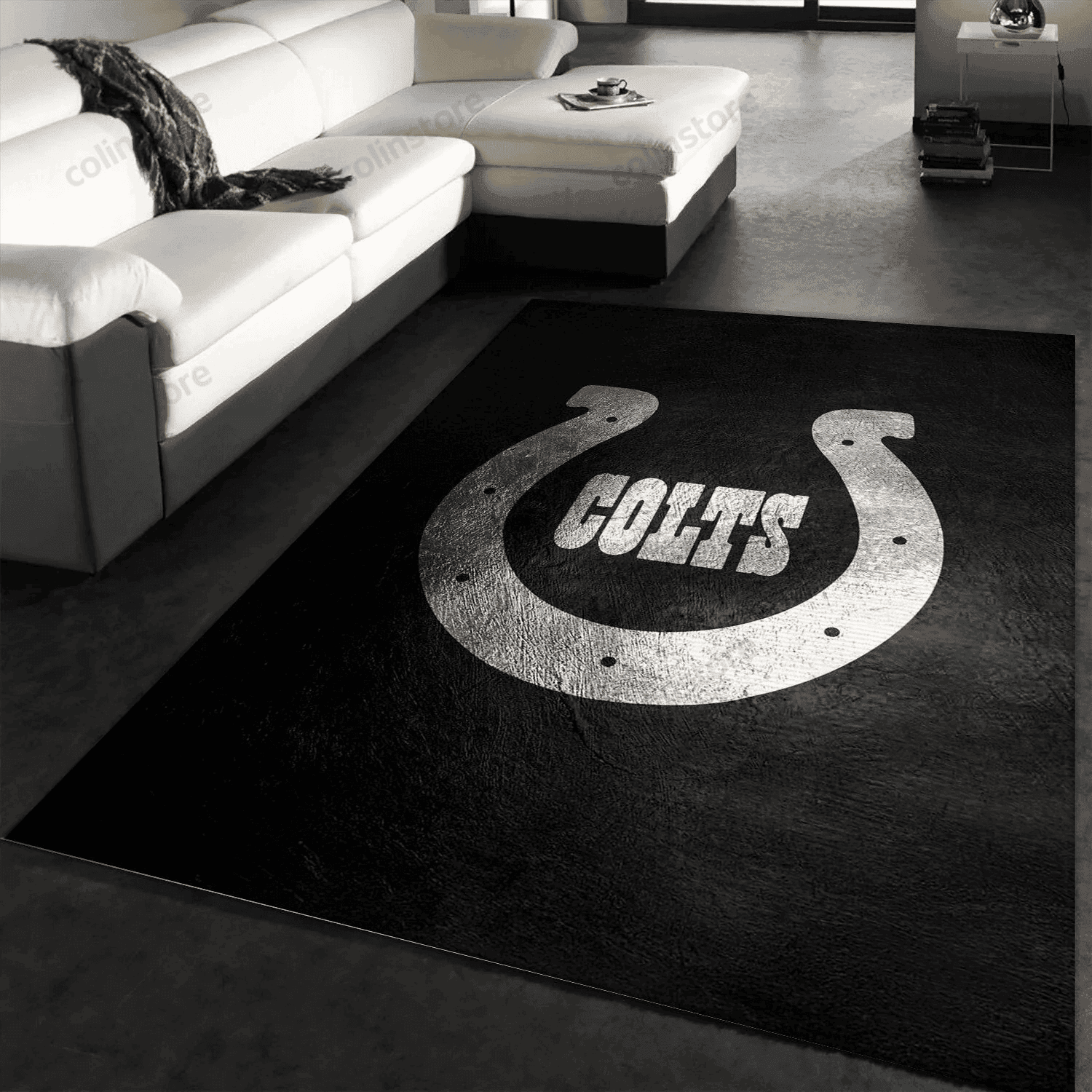 Indiana Colts Silver Rectangle Area Rug – Full Print Carpet For Living Room & Bedroom Home Decor