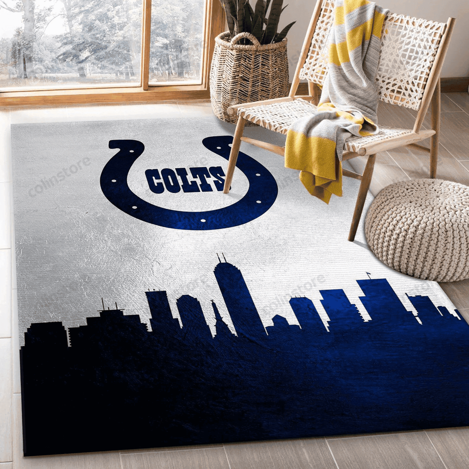 Indiana Colts Skyline Rectangle Area Rug – Full Print Carpet For Living Room & Bedroom Home Decor