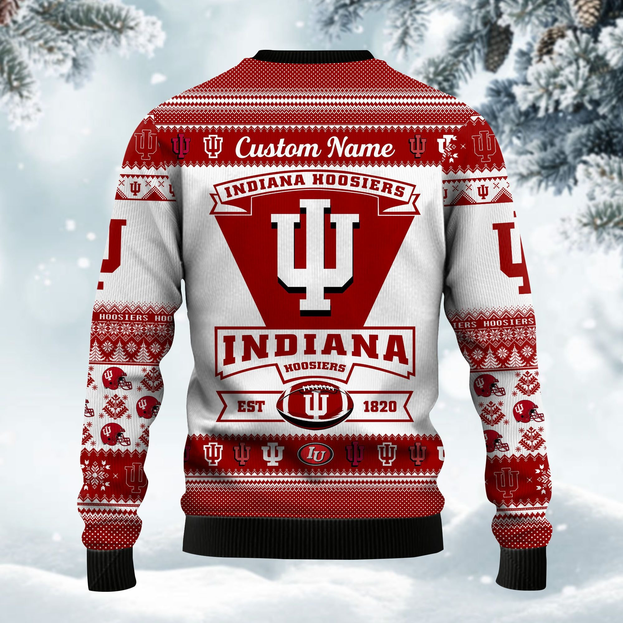 Indiana Hoosiers Football Team Logo Custom Name Personalized Ugly Christmas Sweater Perfect Holiday Gift - Image 3