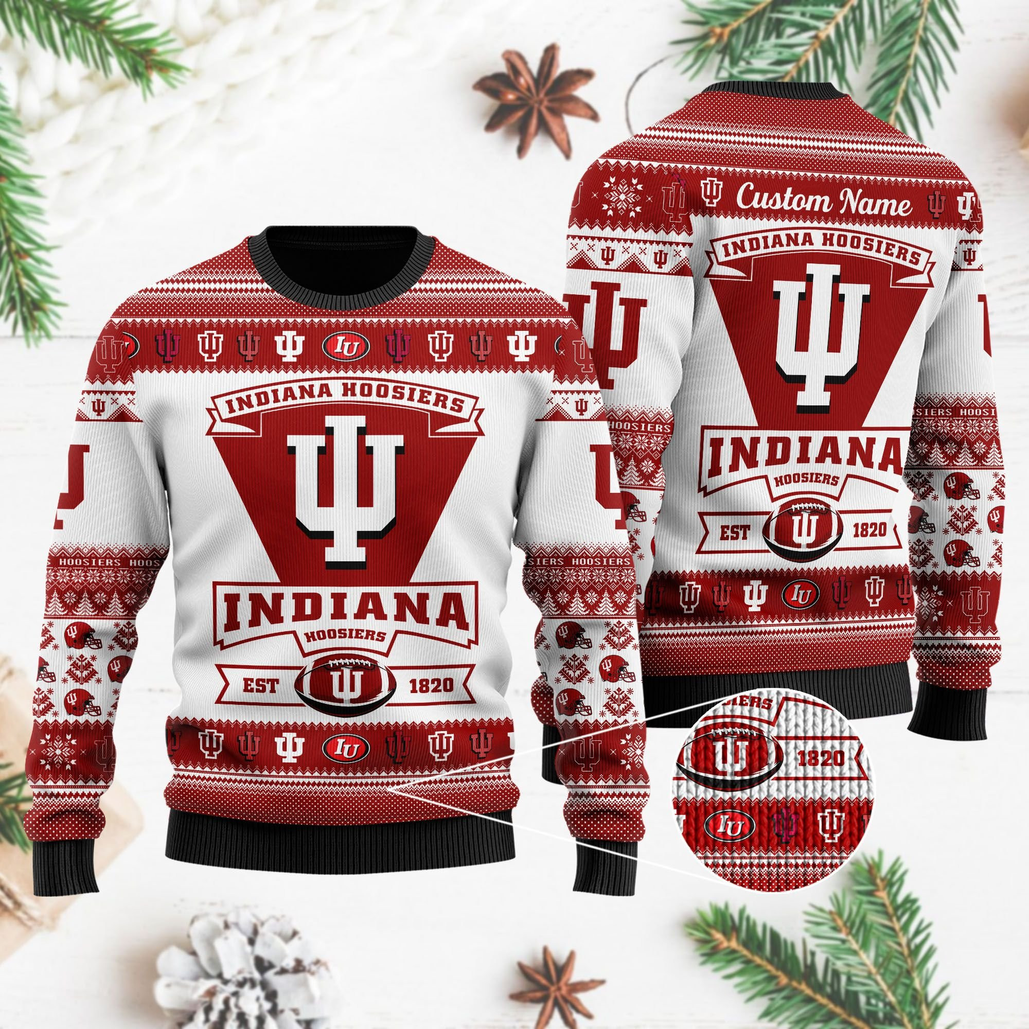 Indiana Hoosiers Football Team Logo Custom Name Personalized Ugly Christmas Sweater Perfect Holiday Gift - Image 4