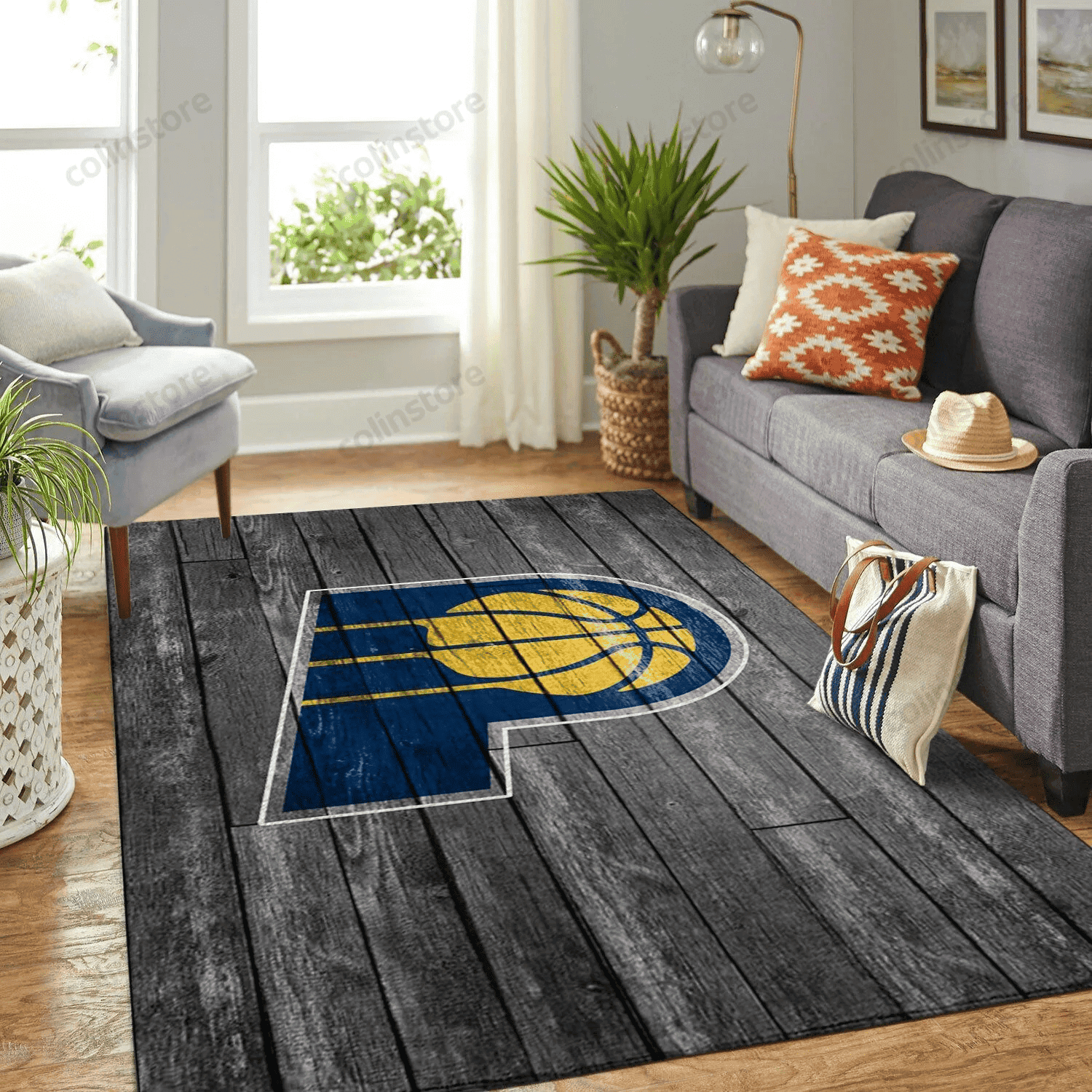 Indiana Pacers Team Logo Grey Wooden 3D Rectangle Area Rug – Full Print Carpet For Living Room & Bedroom Home Decor