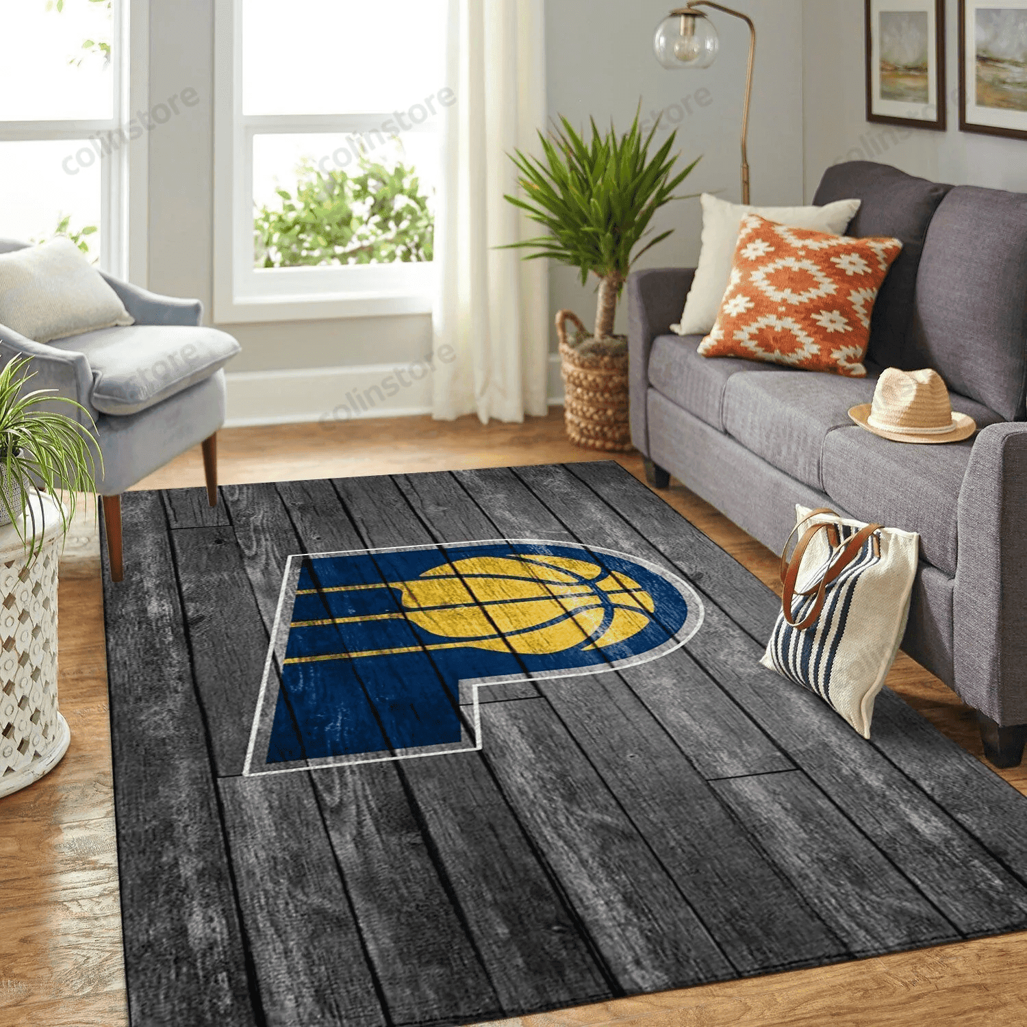 Indiana Pacers Team Logo Grey Wooden 3D Rectangle Area Rug – Full Print Carpet For Living Room & Bedroom Home Decor