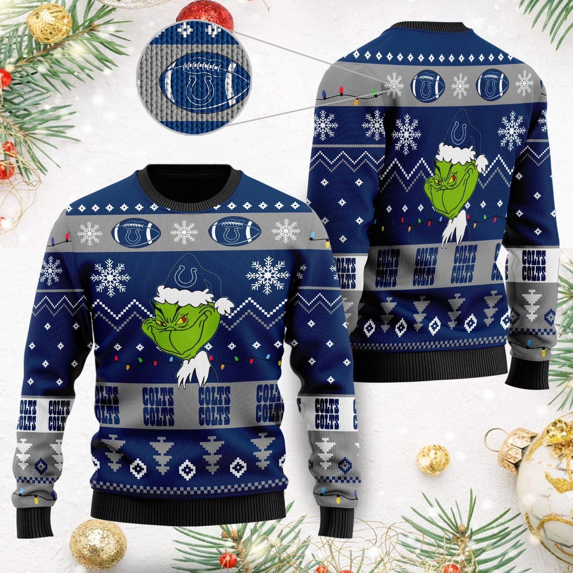 Indianapolis Colts American NFL Football Team Logo Cute Grinch 3D Men And Women Ugly Christmas Sweater For Sport Lovers On Christmas Days