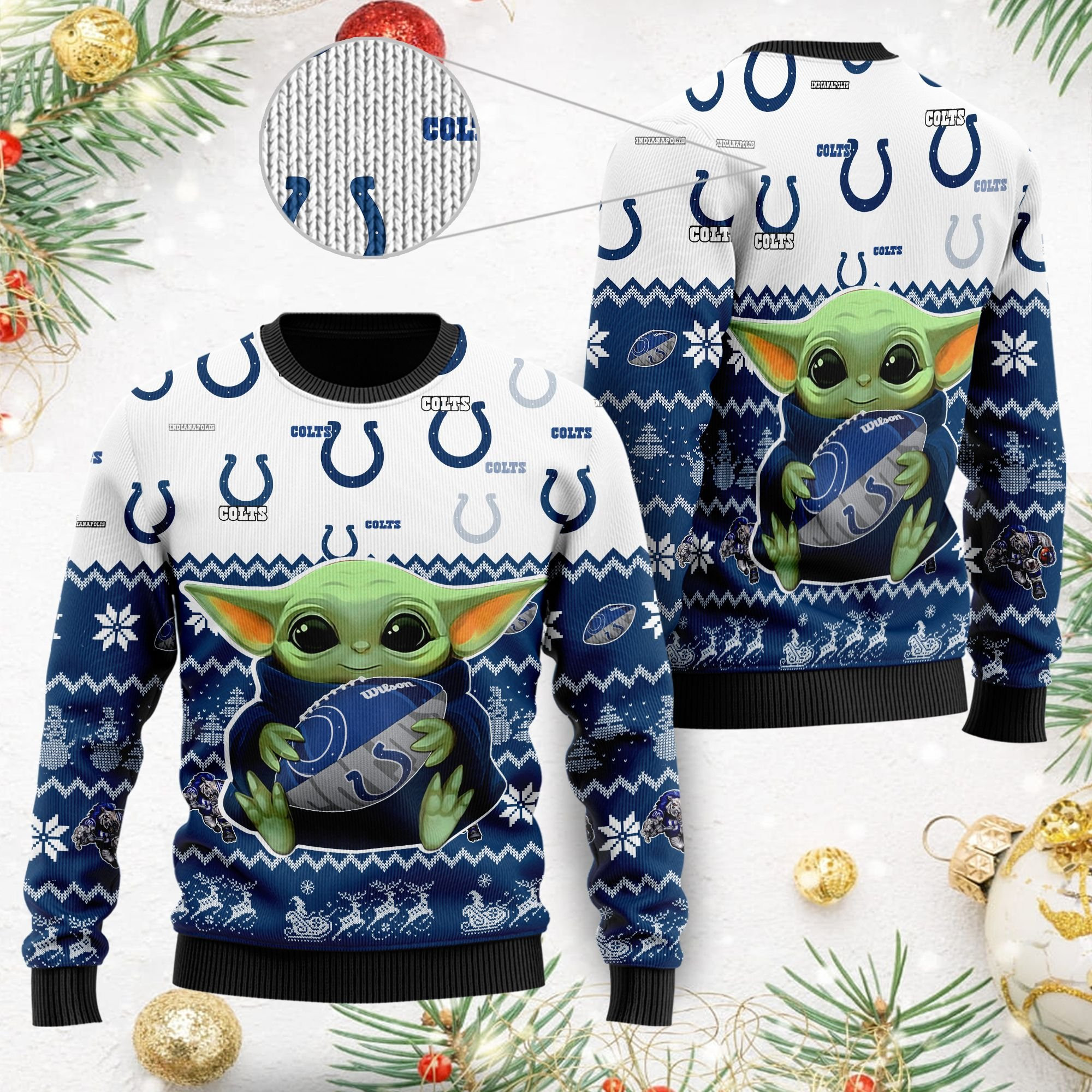 Indianapolis Colts Baby Yoda Shirt For American Football Fans Ugly Christmas Sweater, Perfect Holiday Gift