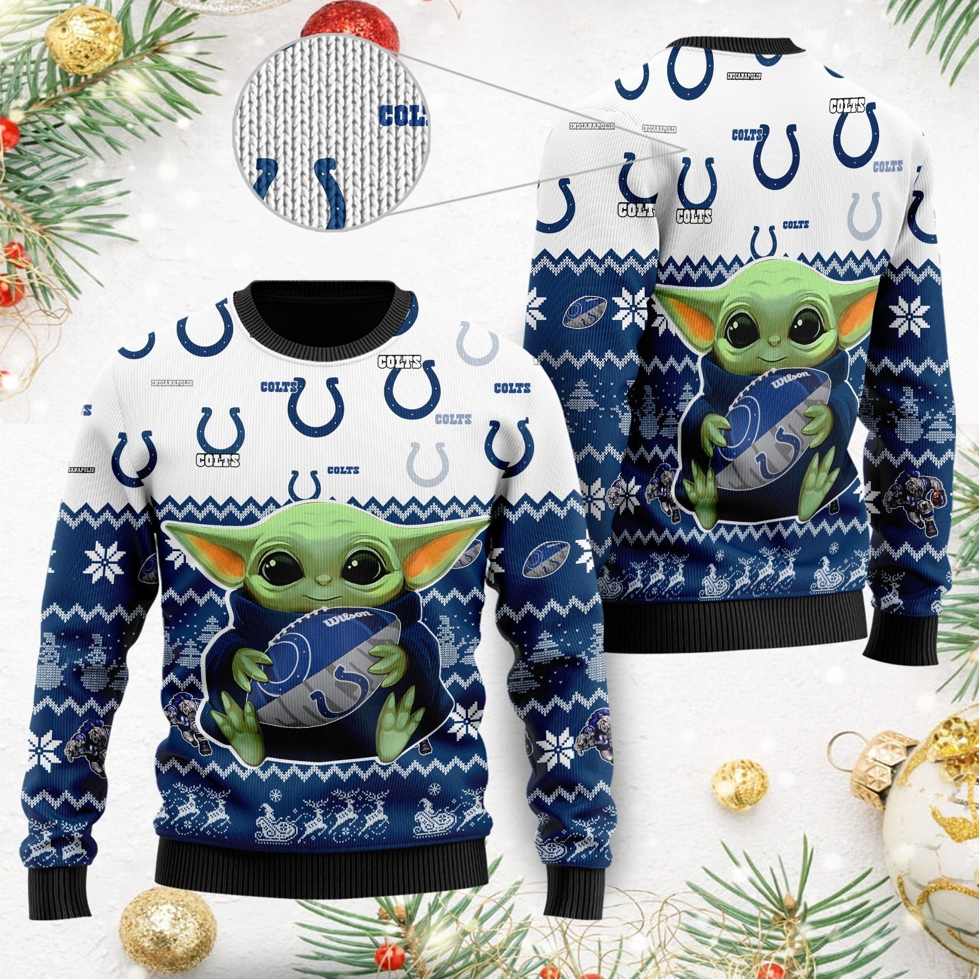Indianapolis Colts Baby Yoda Ugly Christmas Sweater For American Football Fans