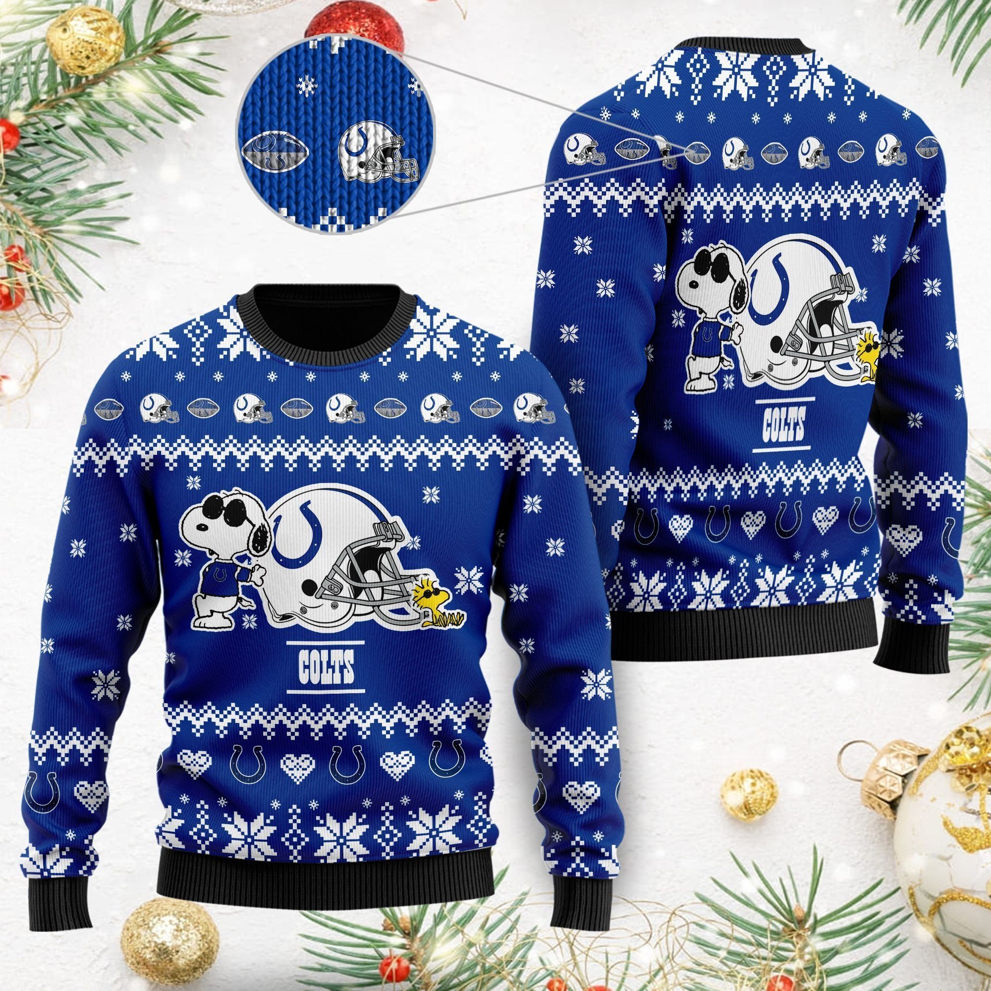 Indianapolis Colts Cute The Snoopy Show Football Helmet 3D All Over Print Ugly Christmas Sweater For American Football Players And Fans On Christmas Days