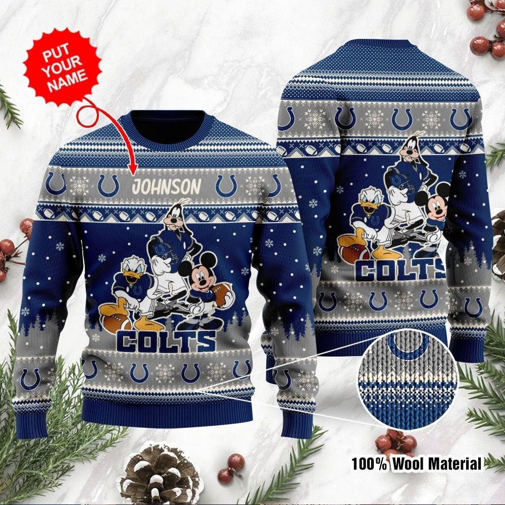 Indianapolis Colts Disney Donald Duck Mickey Mouse Goofy Personalized Ugly Christmas Sweater, Perfect Holiday Gift