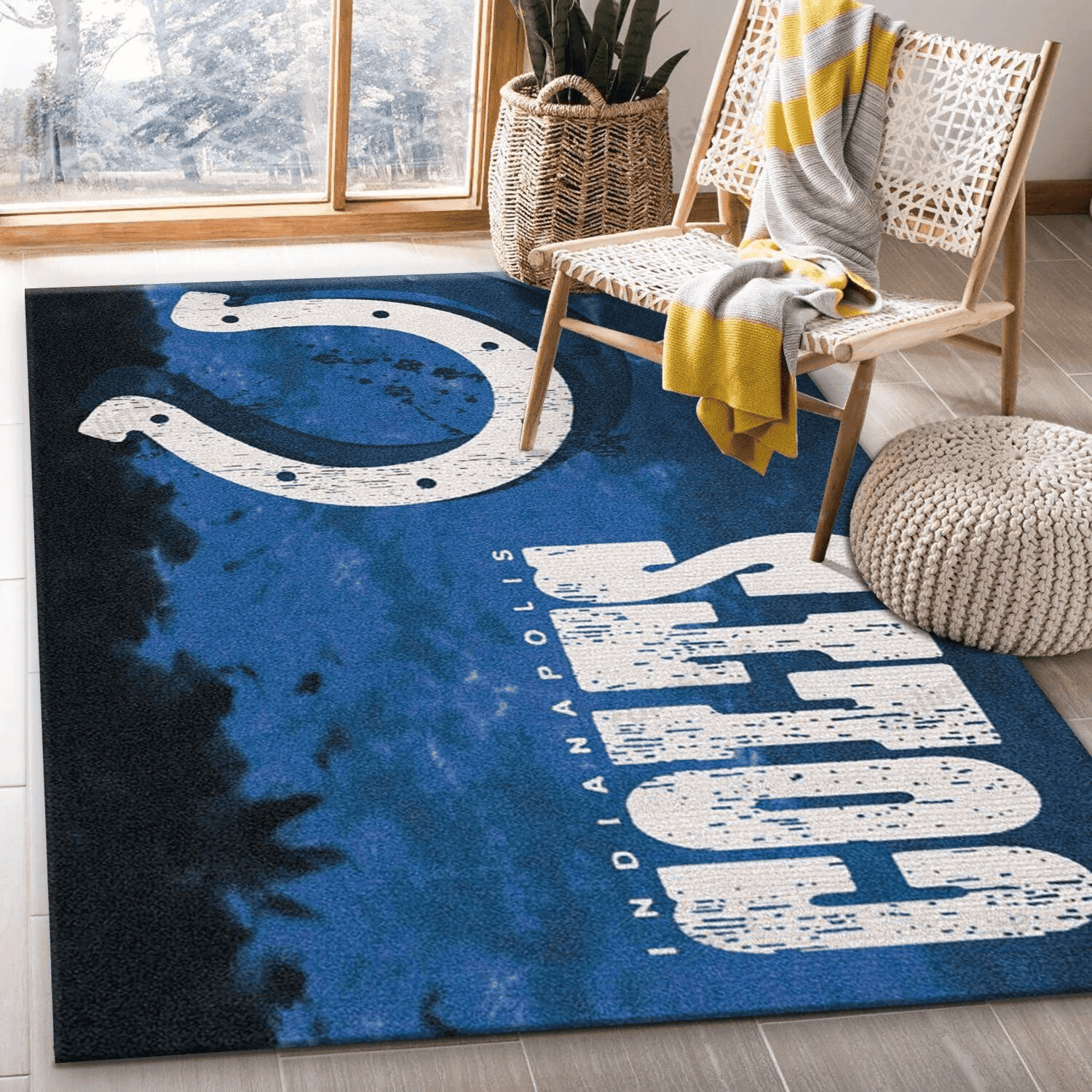 Indianapolis Colts Fade Rug Team Rectangle Area Rug – Full Print Carpet For Living Room & Bedroom Home Decor