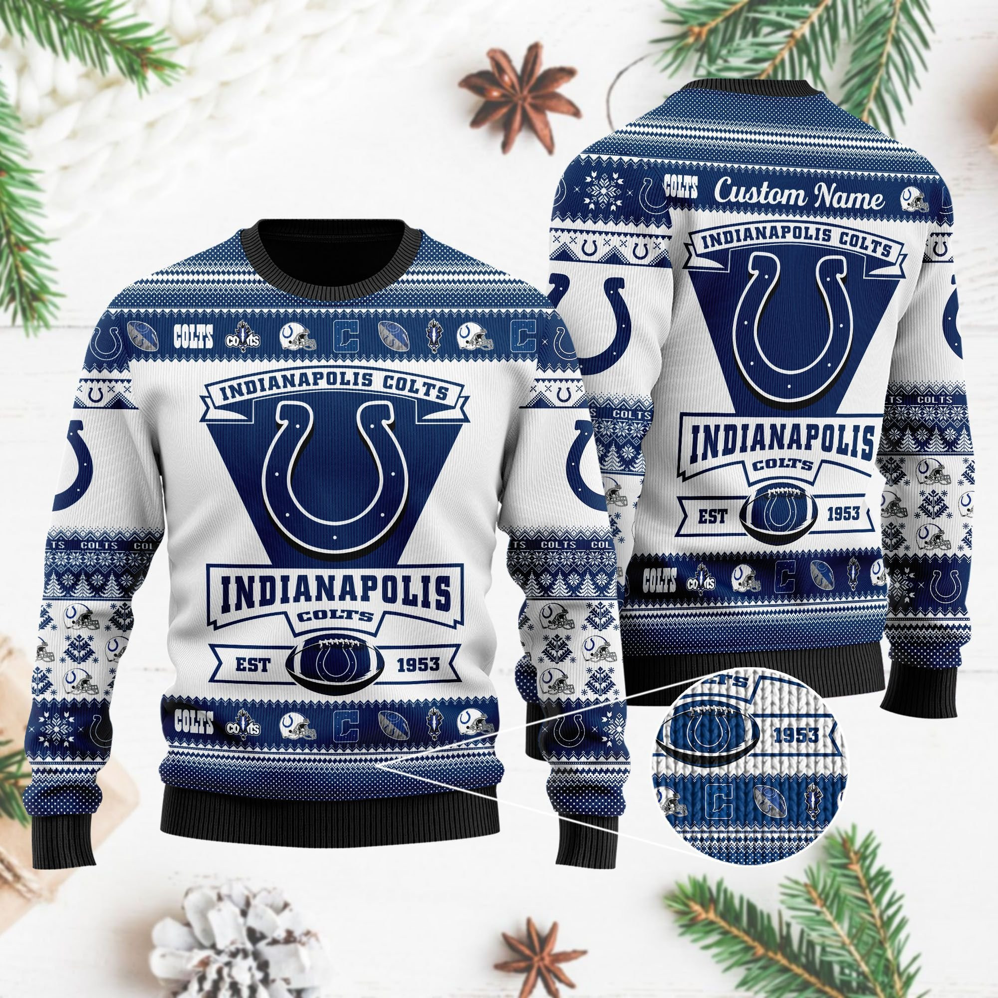 Indianapolis Colts Football Team Logo Custom Name Personalized Ugly Christmas Sweater, Perfect Holiday Gift