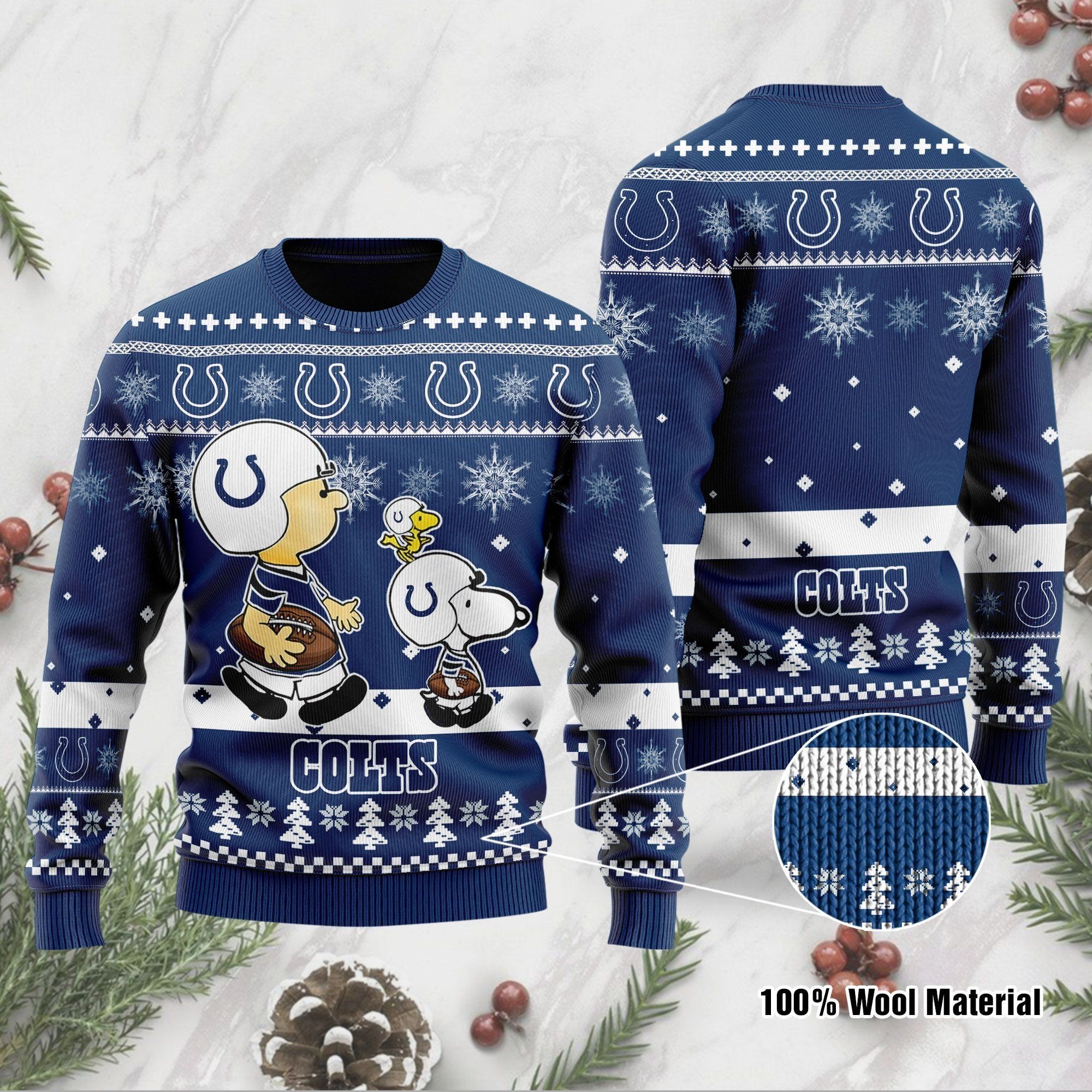 Indianapolis Colts Funny Charlie Brown Peanuts Snoopy Ugly Christmas Sweater Holiday Party Men Women Plus Size