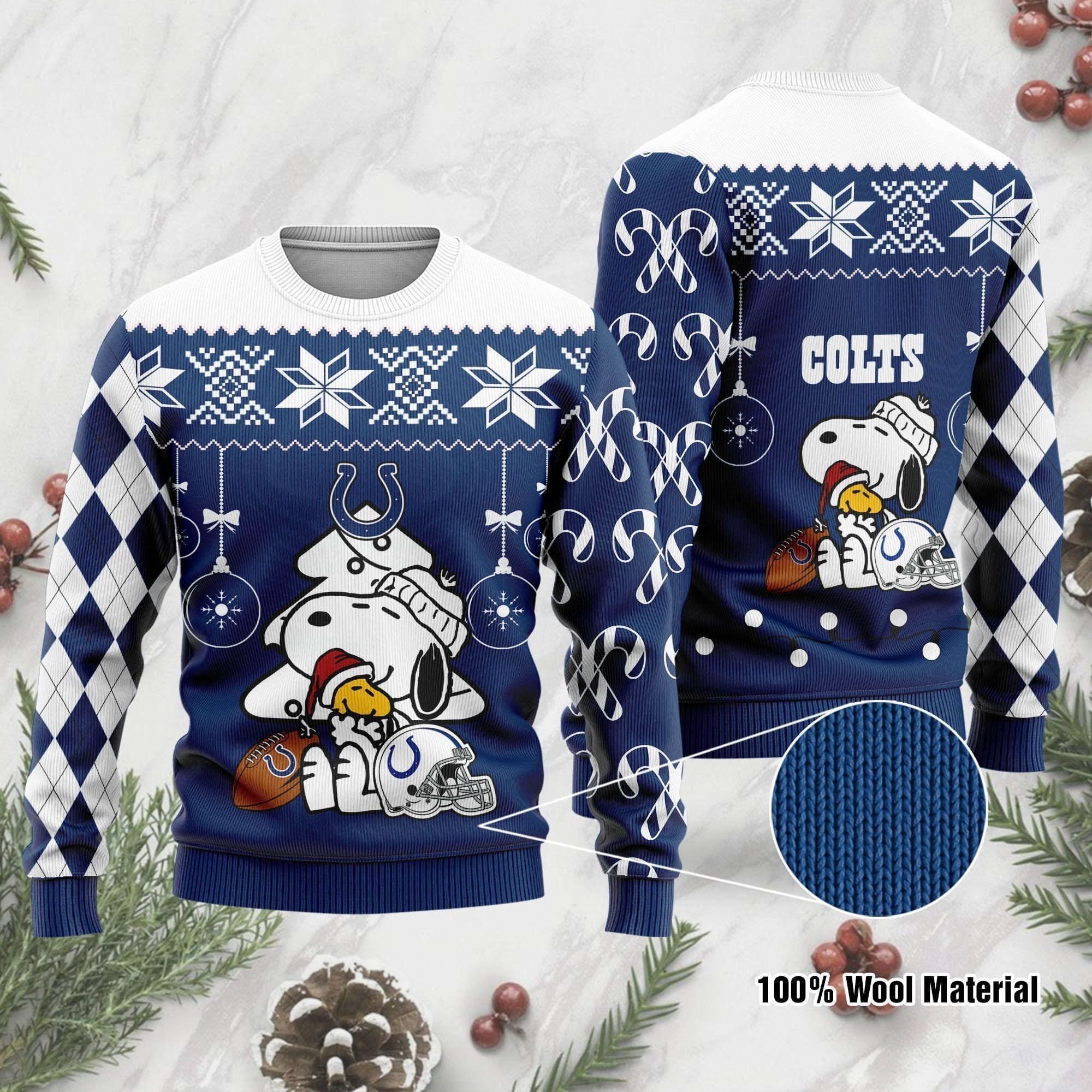 Indianapolis Colts Funny Charlie Brown Peanuts Snoopy Ugly Christmas Sweater Holiday Party Men Women Plus Size