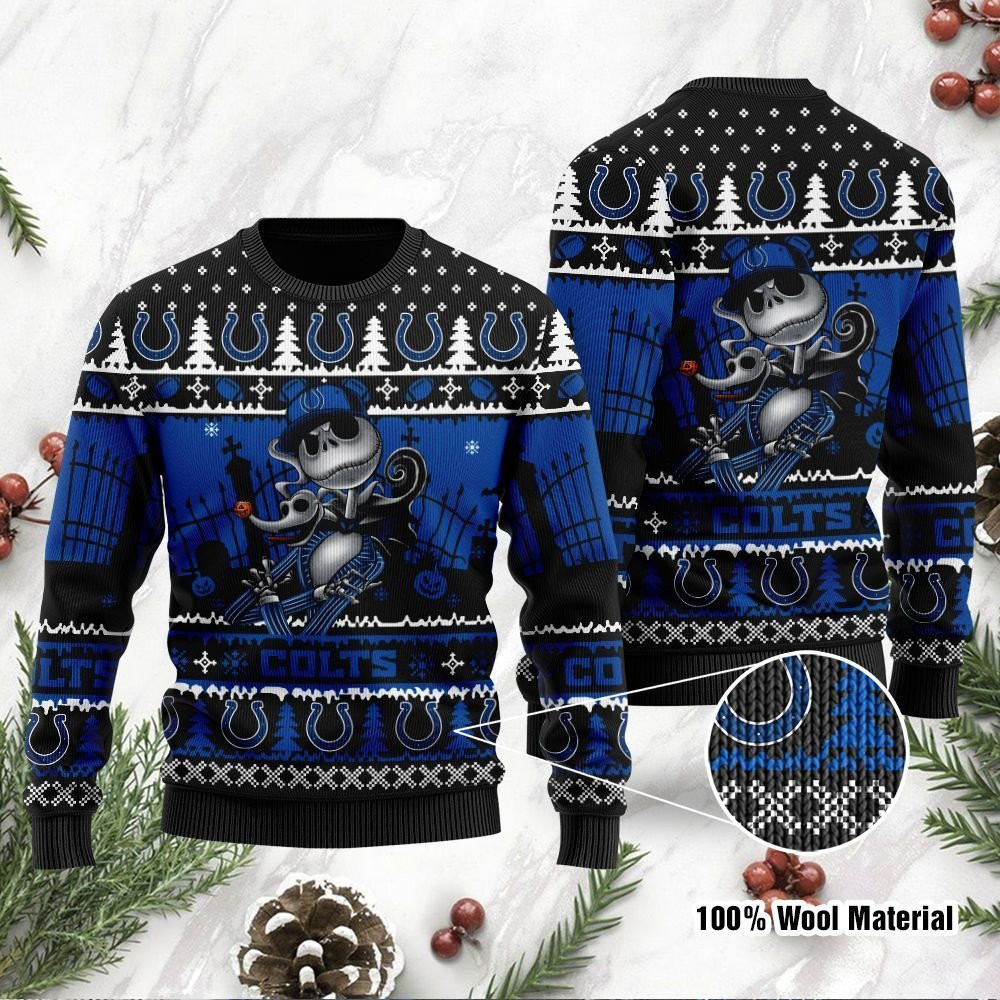 Indianapolis Colts Jack Skellington Halloween Ugly Christmas Sweater, Perfect Holiday Gift