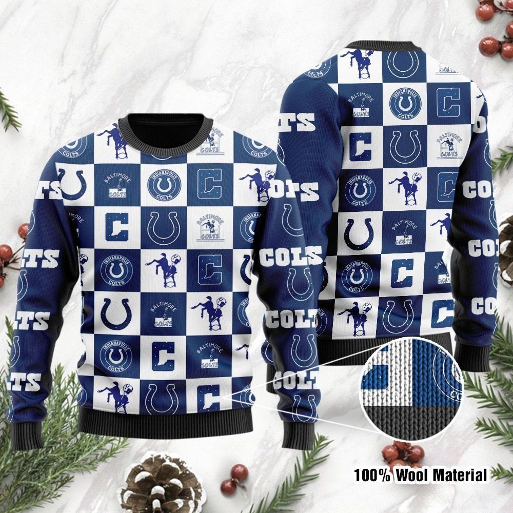 Indianapolis Colts Logo Checkered Flannel Design Ugly Christmas Sweater
