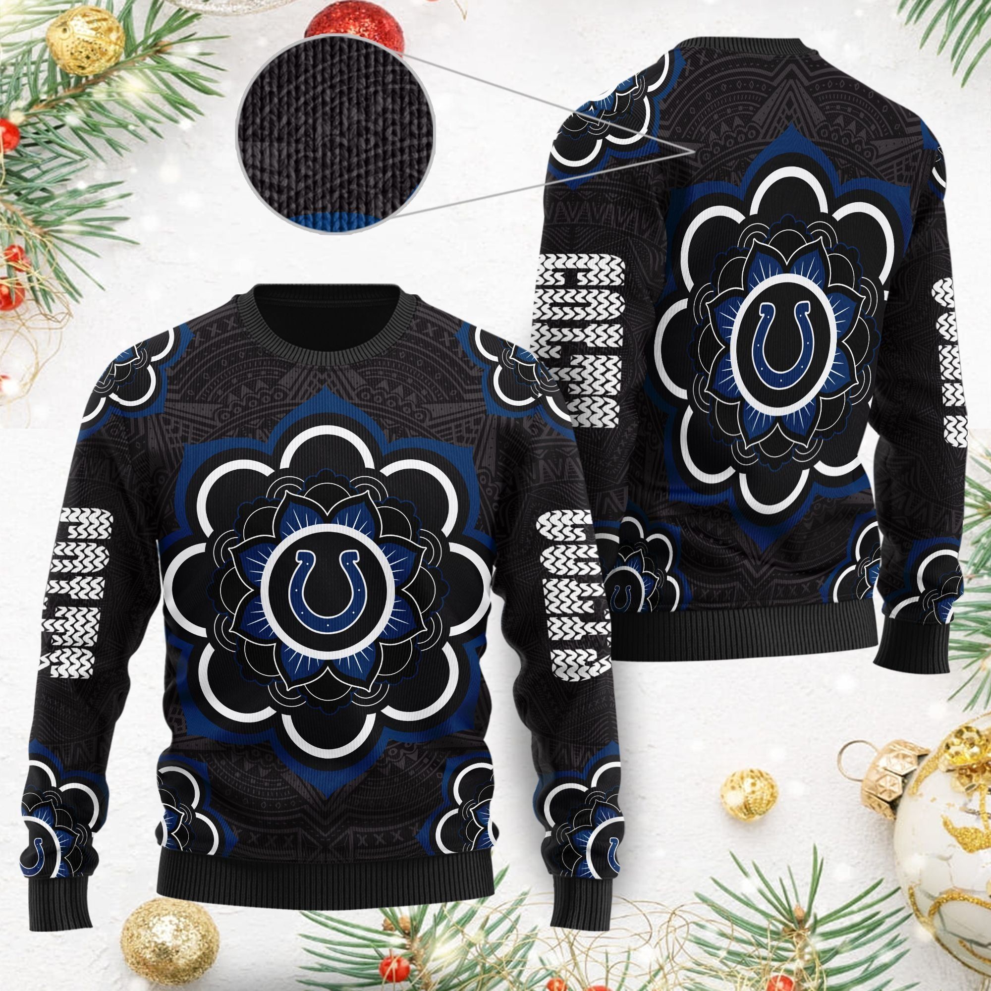 Indianapolis Colts Mandala Logo Ugly Christmas Sweater NFL Football Fans On Xmas