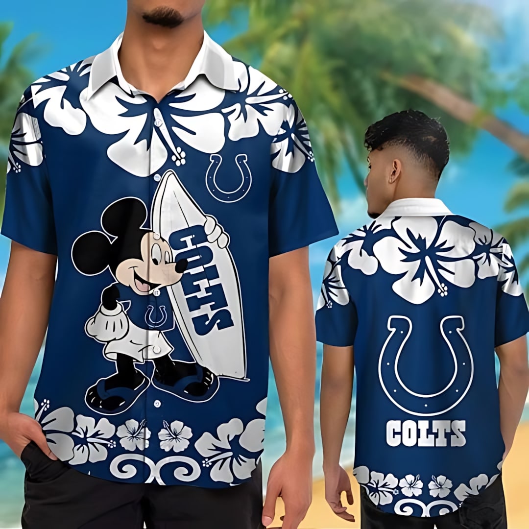 Indianapolis Colts Mickey With Flower Aloha Hawaiian Shirt for Men & Women