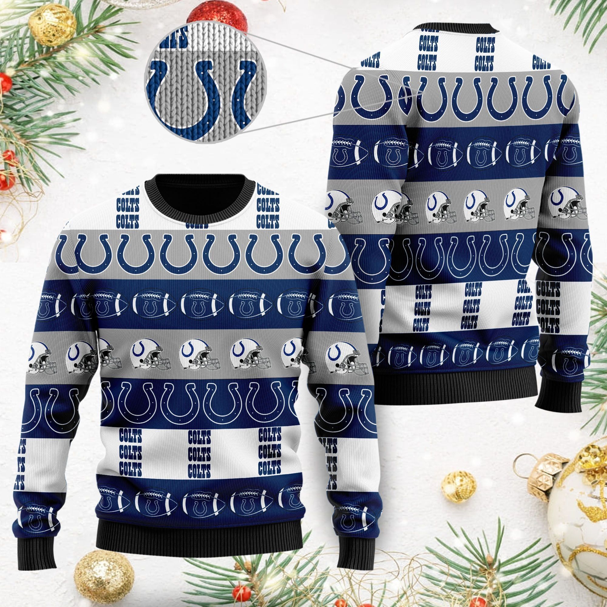 Indianapolis Colts NFL American Football Team Logo Helmet Symbols Men Women Ugly Christmas Sweater