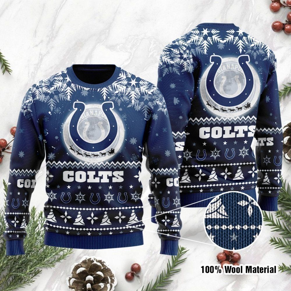 Indianapolis Colts Santa Claus In The Moon Ugly Christmas Sweater Holiday Party For Men Women